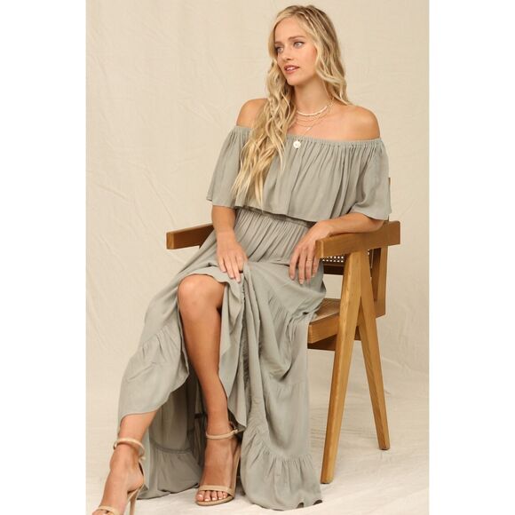 Kyemi RUFFLE OFF THE SHOULDER MAXI DRESS - Picture 2 of 3